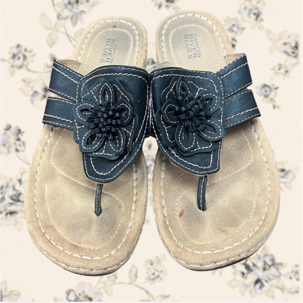 Navy Blue Floral Sandals